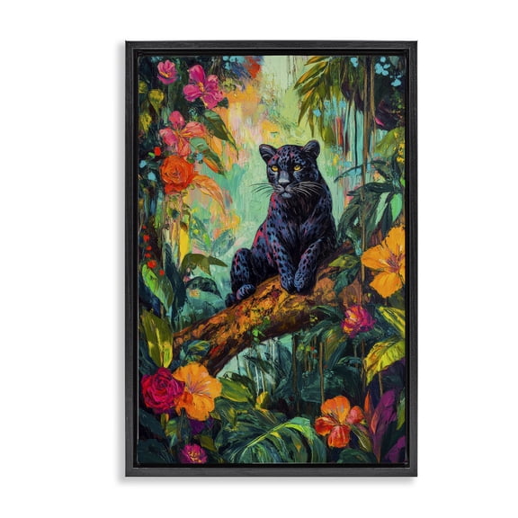Stupell Industries Wild Side Black Leopard Black Framed Floater Canvas Wall Art, design by Petal Prints Design