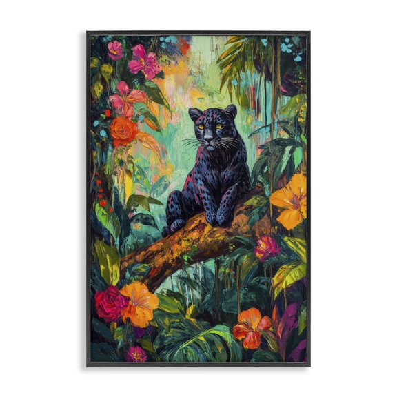 Stupell Industries Wild Side Black Leopard Black Framed Giclee Art, design by Petal Prints Design