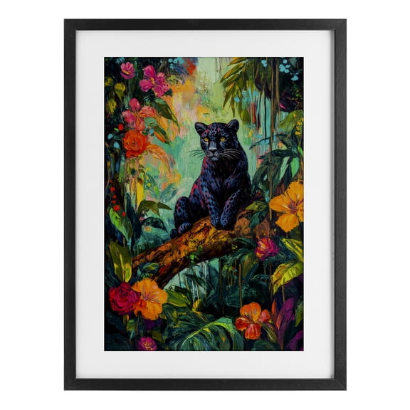 Stupell Industries Wild Side Black Leopard Black Framed Print Under Glass, design by Petal Prints Design
