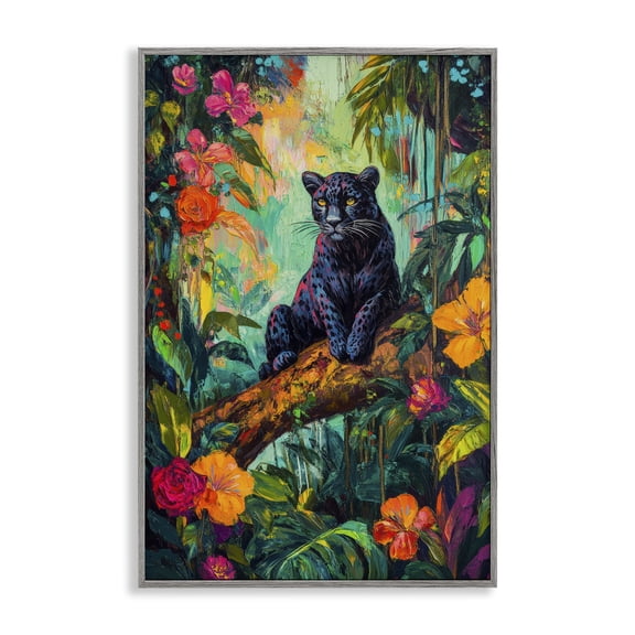 Stupell Industries Wild Side Black Leopard Gray Framed Giclee Art, design by Petal Prints Design
