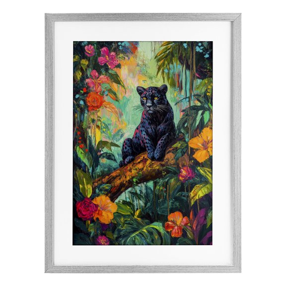 Stupell Industries Wild Side Black Leopard Gray Framed Print Under Glass, design by Petal Prints Design