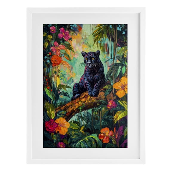 Stupell Industries Wild Side Black Leopard White Framed Print Under Glass, design by Petal Prints Design
