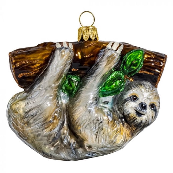 Wild Side Hanging Sloth Polish Glass Christmas Ornament