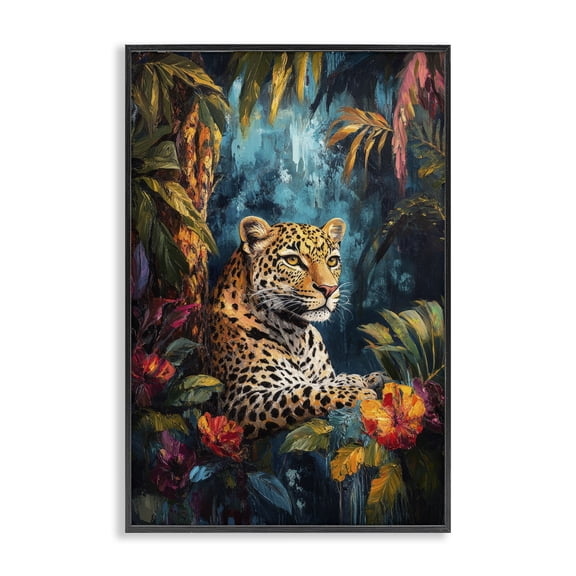 Stupell Industries Wild Side Jungle Cat Black Framed Giclee Art, design by Petal Prints Design