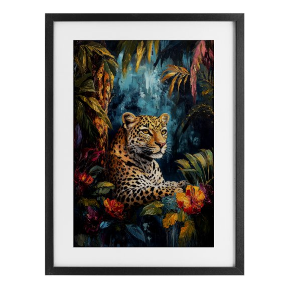 Stupell Industries Wild Side Jungle Cat Black Framed Print Under Glass, design by Petal Prints Design