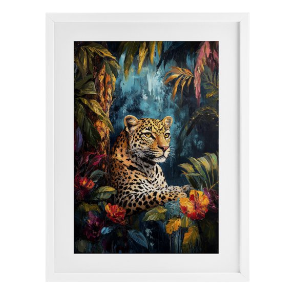 Stupell Industries Wild Side Jungle Cat White Framed Print Under Glass, design by Petal Prints Design
