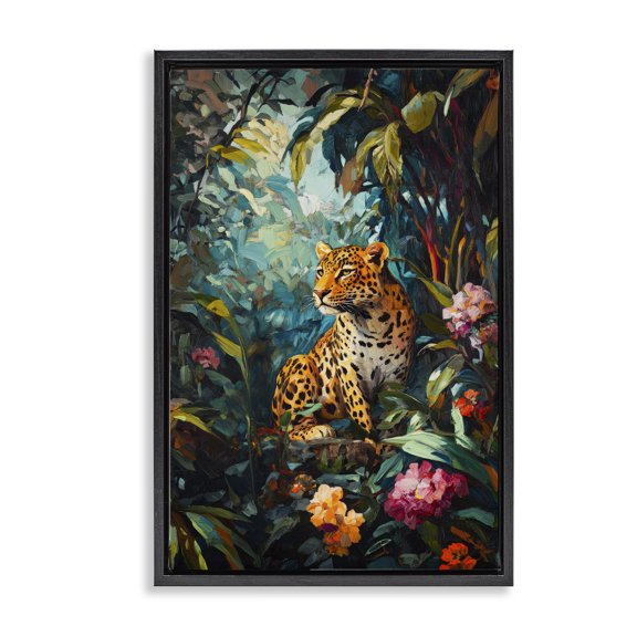 Stupell Industries Wild Side Jungle Cheetah Black Framed Floater Canvas Wall Art, design by Petal Prints Design