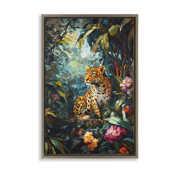 Stupell Industries Wild Side Jungle Cheetah Brown Framed Floater Canvas Wall Art, design by Petal Prints Design