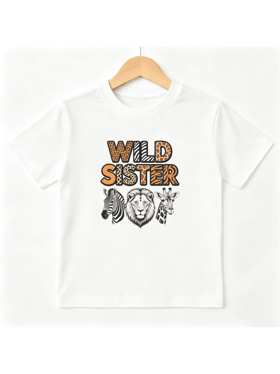 Wild Sister Safari Animals Girls Graphic Tee, Retro Leopard 100% Cotton Kids Short Sleeve T-Shirt