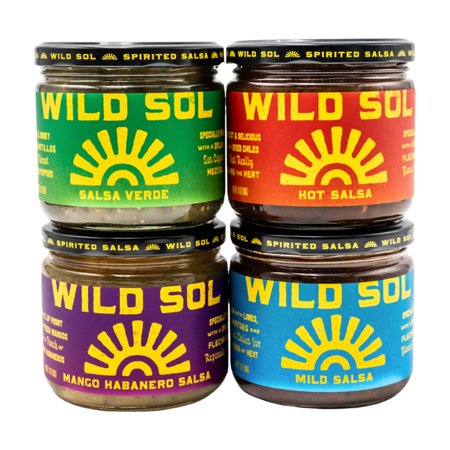 Wild Sol Salsa Variety Pack, Salsa Verde, Mild Salsa, Hot Salsa and Mango Habanero Salsa, 11oz each, Glass Jar, Gluten Free, Shelf Stable
