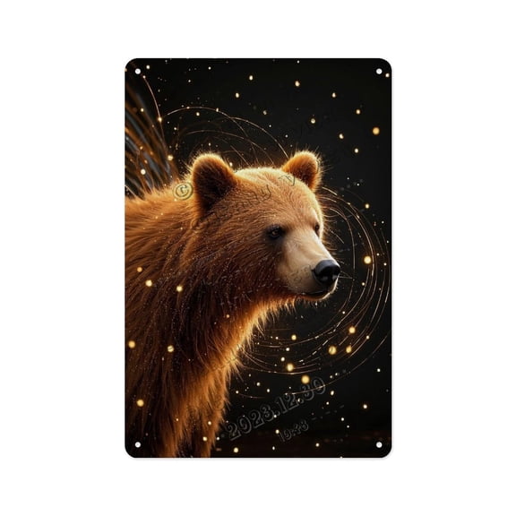Wild Spirit Bear Tin Sign 8x12 Vintage Aluminum Novelty Sign with Black Background for Cabin, Hunting Lodge, or Outdoor Man Cave Decor