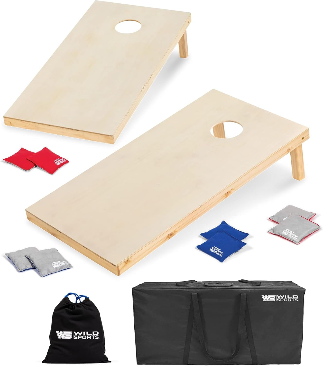Wild Sports 2' x 4' Wood Cornhole Outdoor Game Set , Natural Wood with Carry Bags
