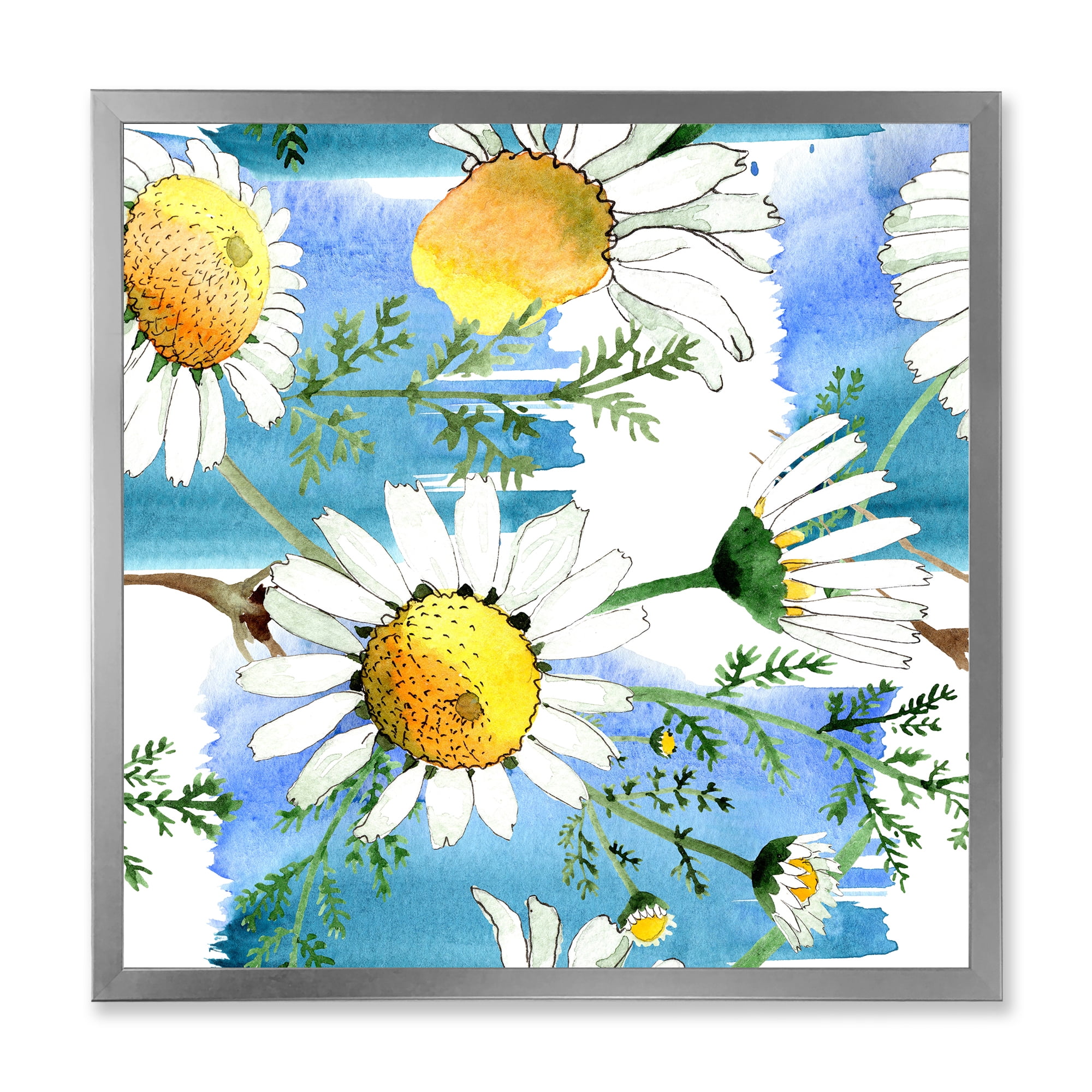 Wild Spring White Chamomile Flowers 16 in x 16 in Framed Painting Canvas Art Print, by Designart