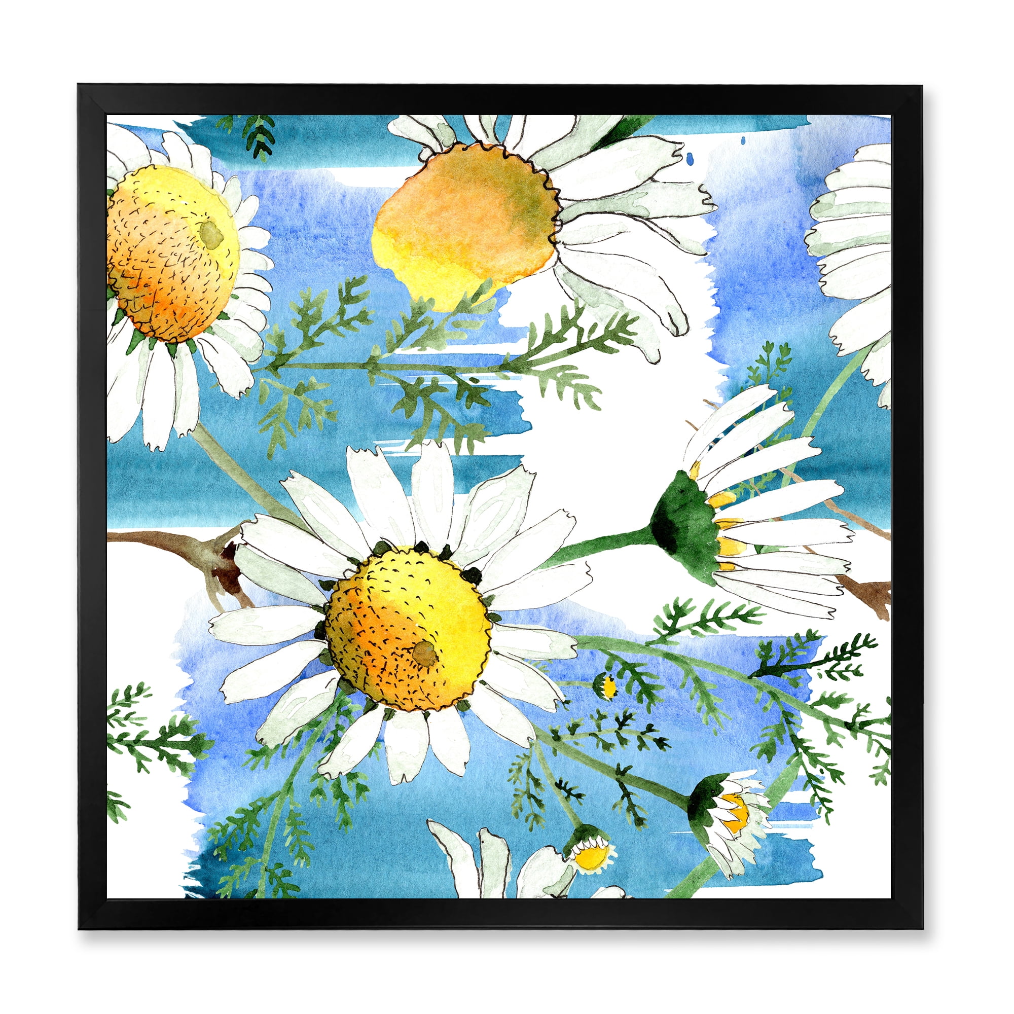 Wild Spring White Chamomile Flowers 16 in x 16 in Framed Painting Canvas Art Print, by Designart