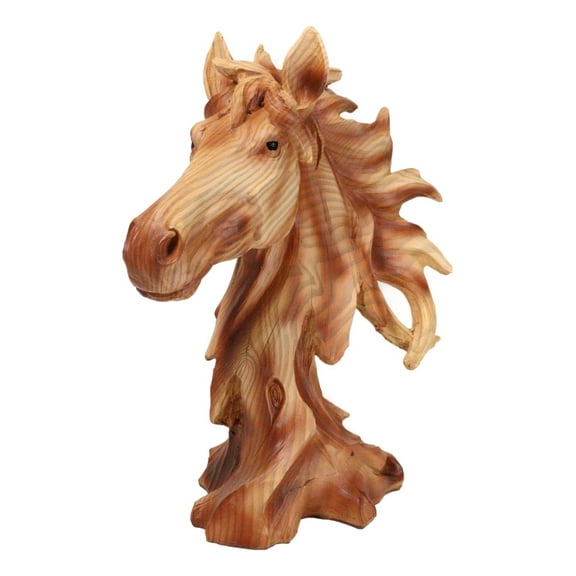 Wild Stallion Horse Bust In Faux Cedar Wood Finish Figurine 11"H Resin Decor