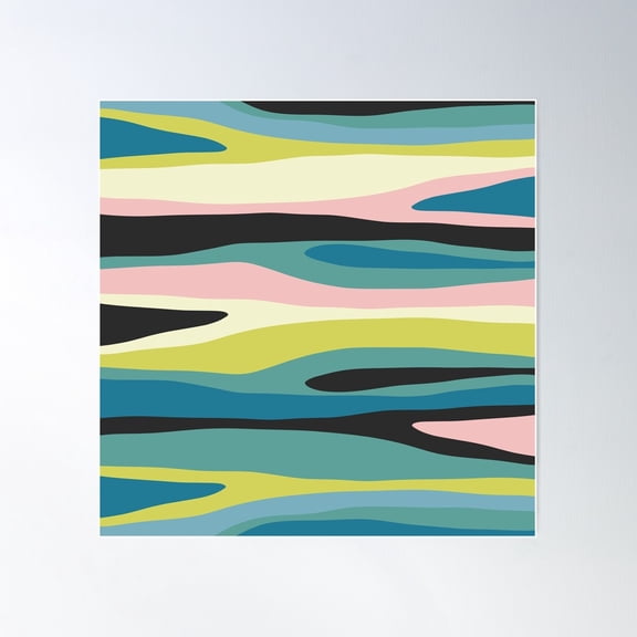 Wild Stripes Modern Abstract Pattern Horizontal Teal Blue Pink Chartreuse Black Poster Wall Art, Modern Wall Decor For Living Room Bedroom, 30x30 UNFRAMED
