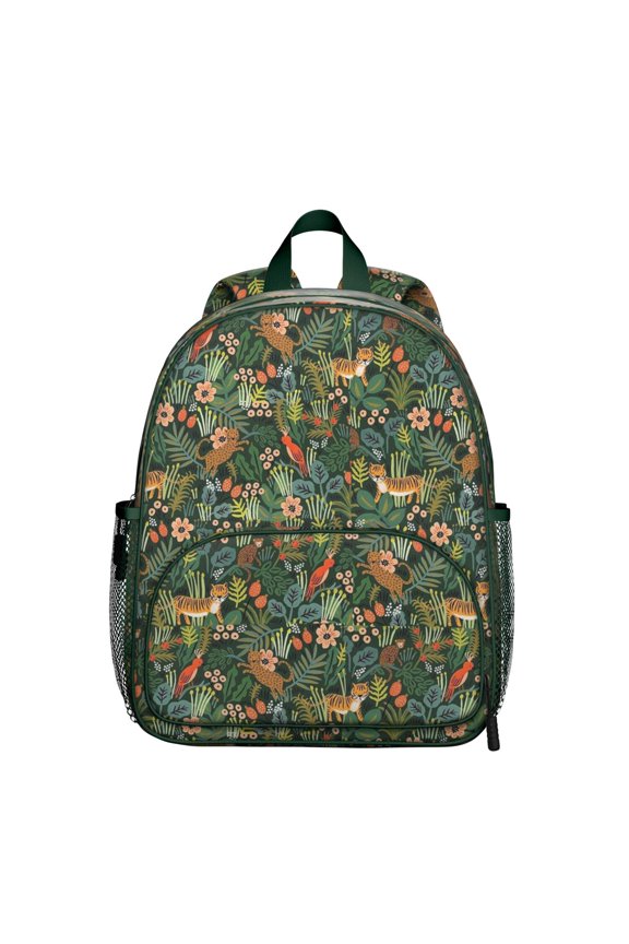 Wild Tiger Face Student Backpack – Artistic Striped Pattern with Roaring Jungle Cat, Tribal Print, and Floral Jungle Background
