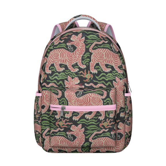 Wild Tiger Face Student School Backpack Roaring Jungle Animal Print Bengal Stripes Design for Student Artistic Tribal Painting Book Bag