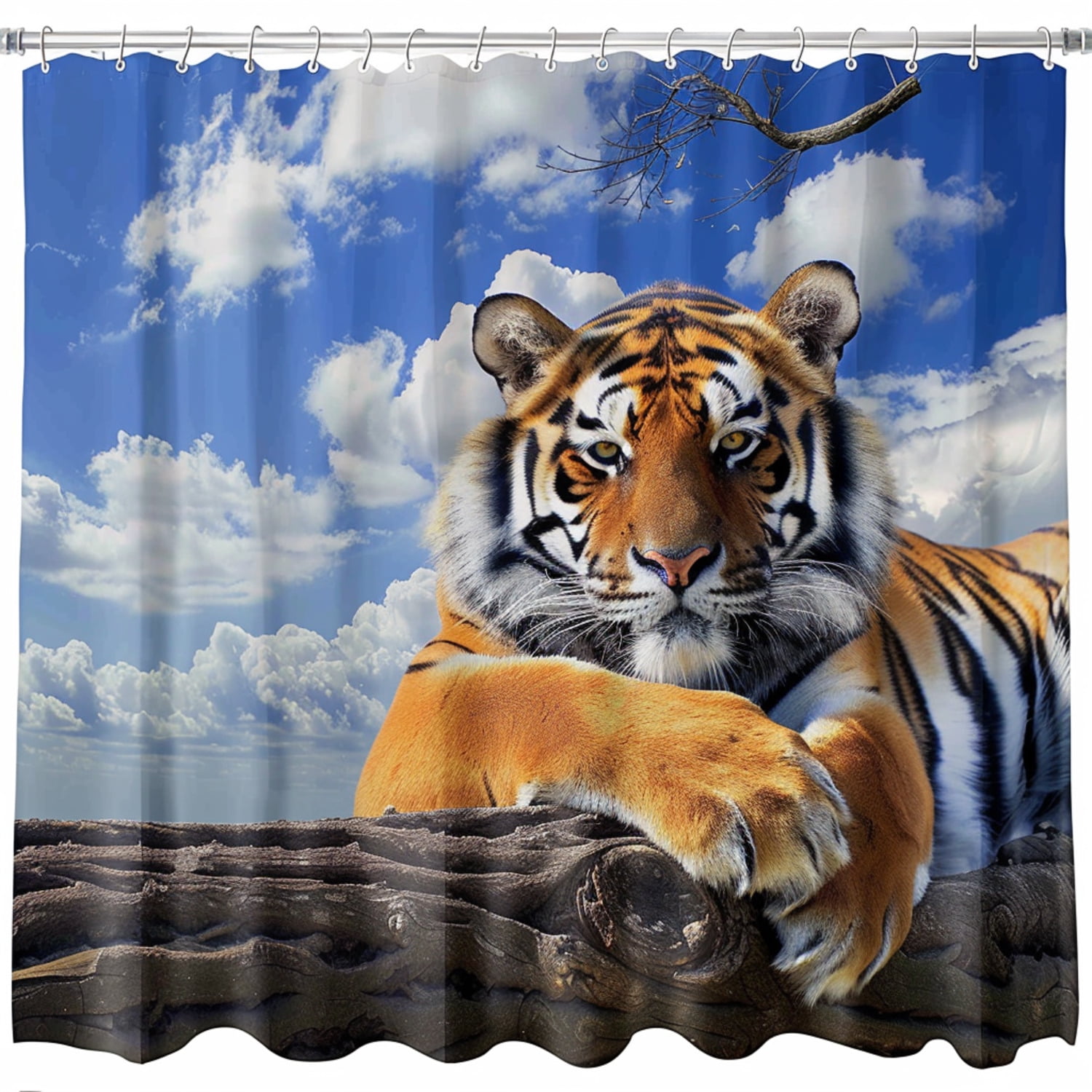 Wild Tiger Jungle Scene Shower Curtain Photo Realistic Design with