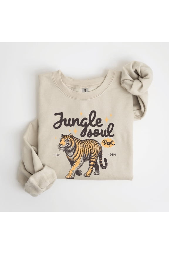 Wild Tiger Jungle Soul Sweatshirt, Animal Graphic Vintage Pullover, Nature Themed Sweater, for Wildlife Fan Tshirt All Size S-5XL