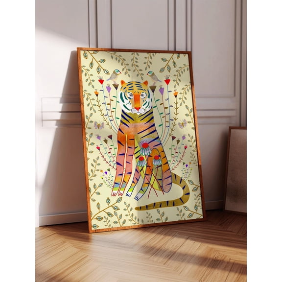 Wild Tiger Playroom Boys and Girls Illustration, Unframed Paper Poster 8x10in