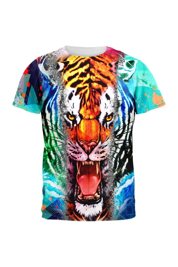 Wild Tiger Splatter All Over Adult T-Shirt - Small