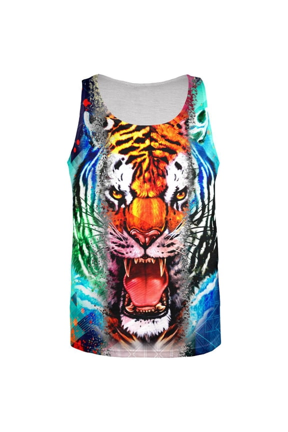 Wild Tiger Splatter All Over Adult Tank Top - Small