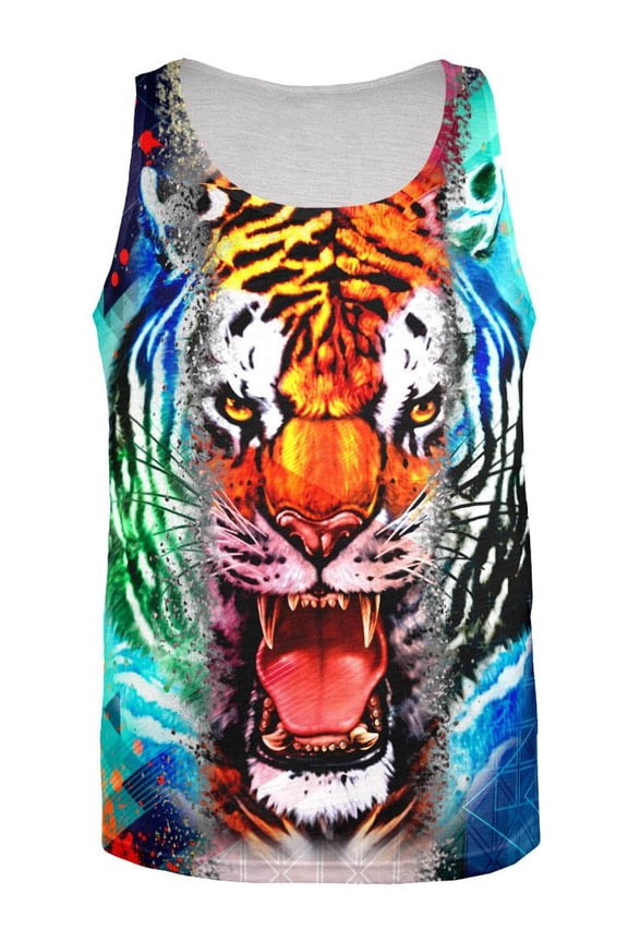 Wild Tiger Splatter All Over Adult Tank Top - X-Large