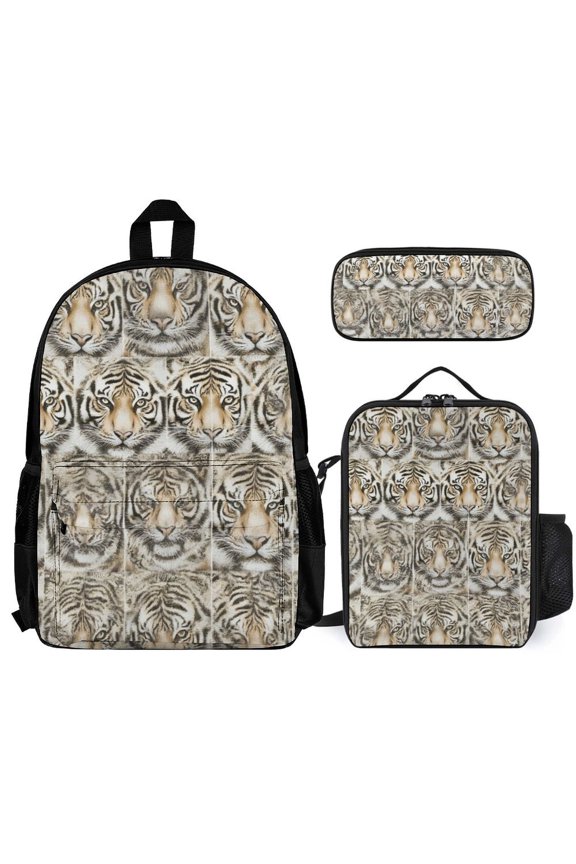 Wild Tiger Straight Animal Print School Backpack Set Lightweight Backpack Book Bag Backpack 3pcs
