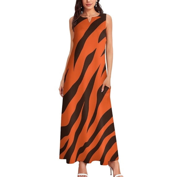 Wild Tiger Stripe Pattern Long Dress Luxury Woman Evening Dress Long Veiled Dresses Birthday Dress for Women