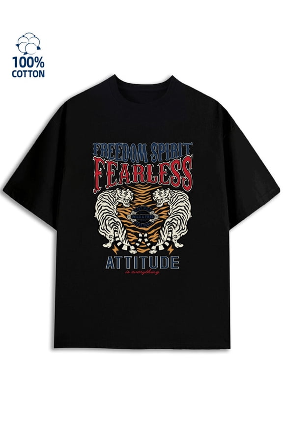 Wild Tiger Tee men's 180G 100% Cotton black Vintage Unisex Shirt Short Sleeve tshirts Retro Unisex Shirt Graphic tshirts Casual Unisex Shirt Short Sleeve tshirts Basic Unisex Shirt Cotton tshirts