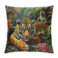 thumbnail image 1 of Wild TigerPillow Covers,Tropical Animal Monkey Bird Parrot Reversible Print Cushion Covers,Jungle Botanical Palm Leaves Flowers CouchPillow Covers for Sofa Bed, 1 of 5