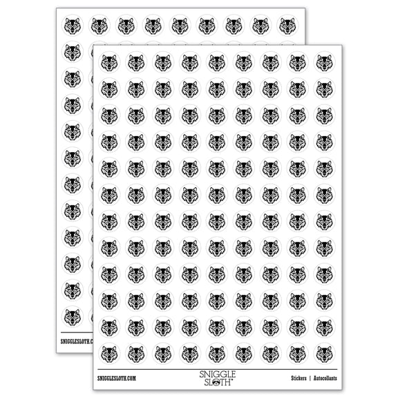 Wild Tribal Wolf Head 200+ Round Stickers - White - Matte Finish - 0.50" Size