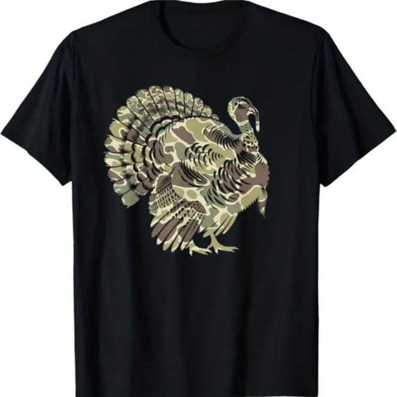 Wild Turkey Camo T-Shirt for Men, Graphic Tees, Regular Fit, Loose Short Sleeve Top,Crew neck,Funny,cotton,black,S-5XL