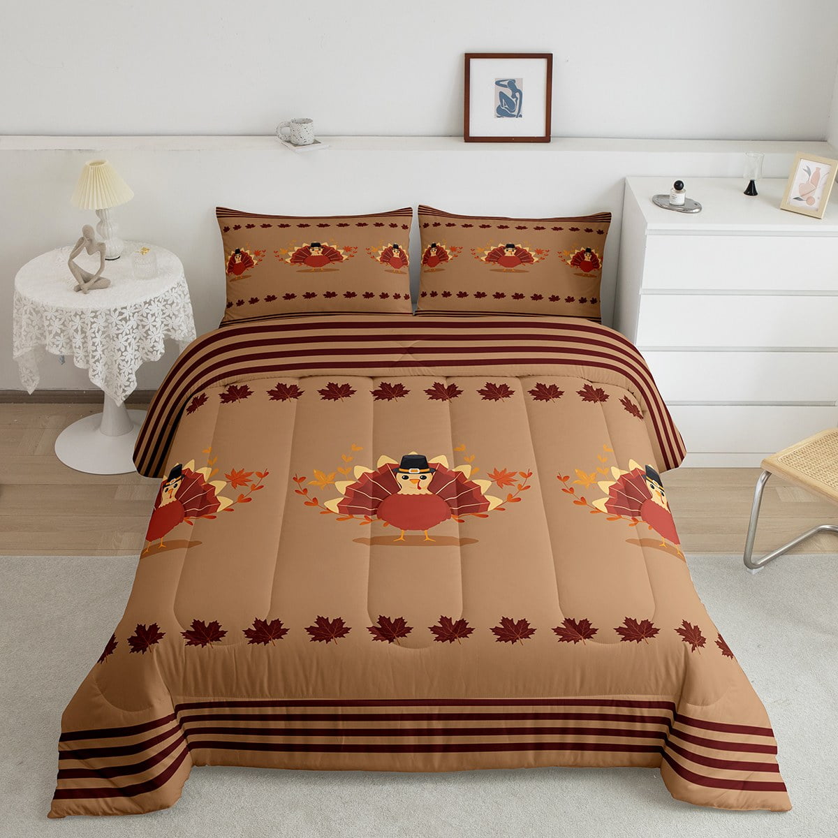 Wild Turkey Comforter Set Twin Harvest Thanksgiving Decor Bedding for