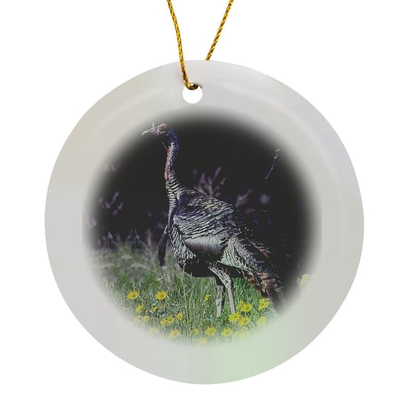 3drose, Wild Turkey Gobbler, Circle Porcelain Ornament