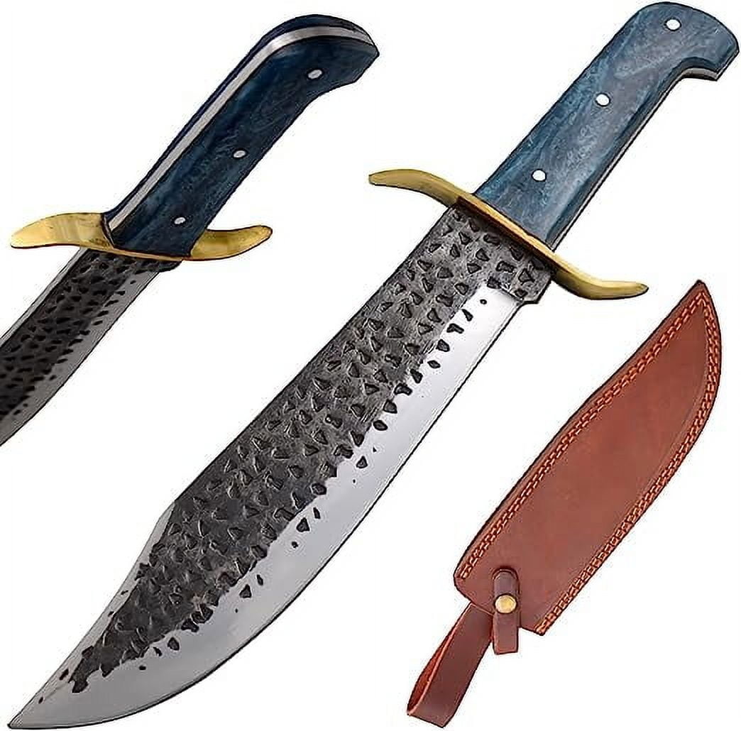Wild Turkey Handmade 15" Blue Pearl High Carbon Steel Bowie Knife with Scabbard