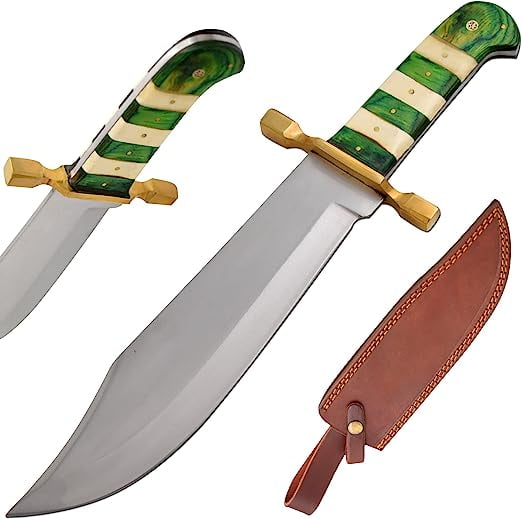 Wild Turkey Handmade 15" Bone/Green Wood Classic Bowie Knife with Scabbard