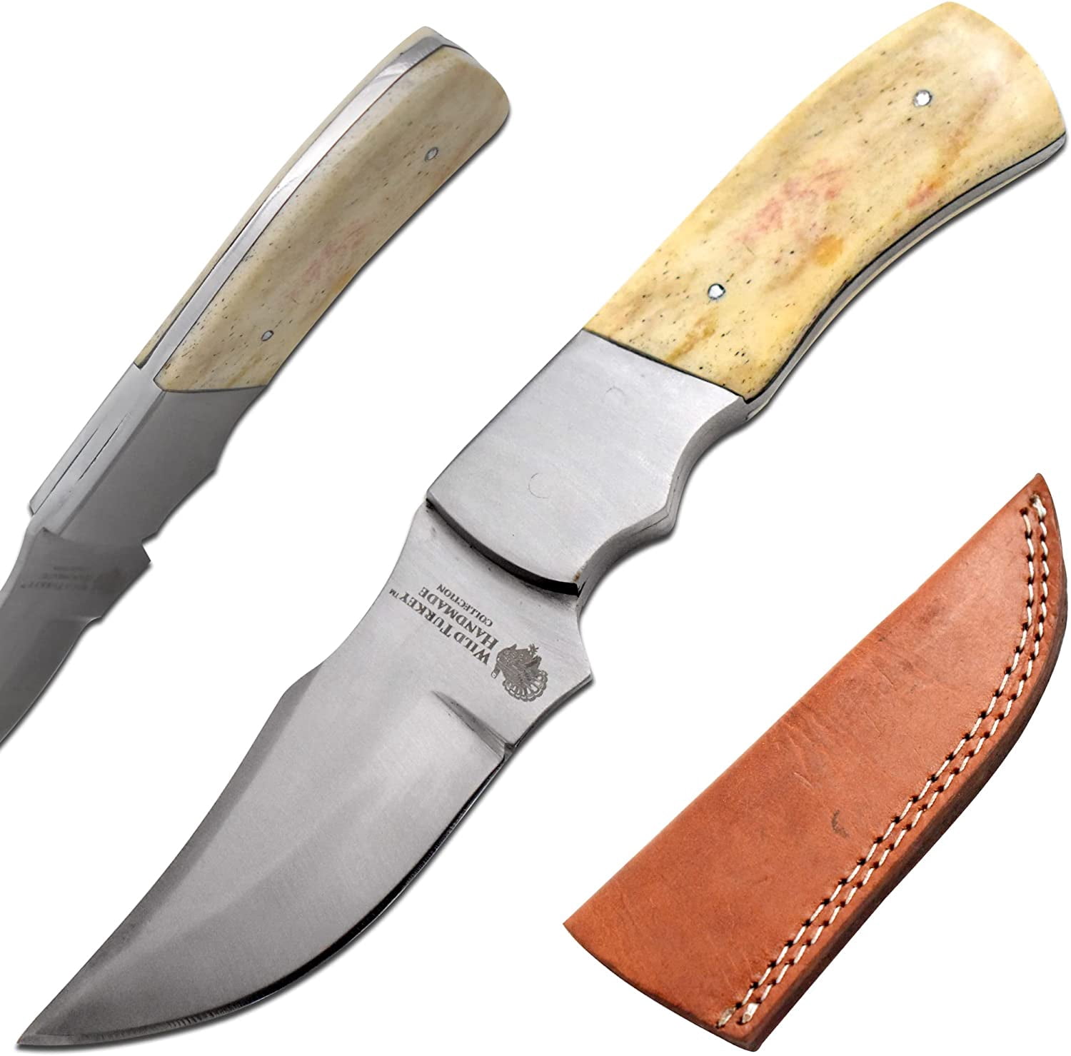 Wild Turkey Handmade 8-inches Stainless Steel Fixed Blade EDC Hunting Knife with Sheath