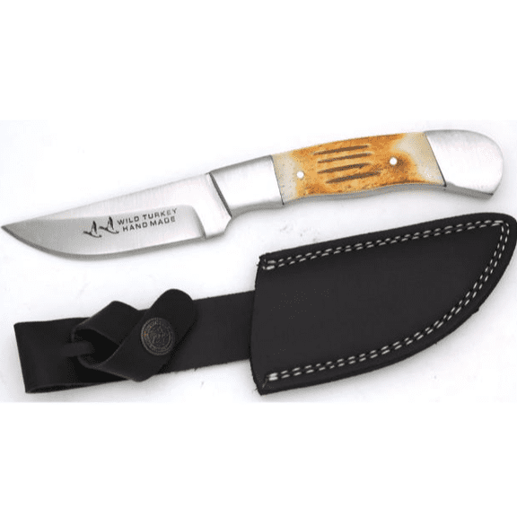 Wild Turkey Handmade Burned Bone Handle Fixed Blade Knife