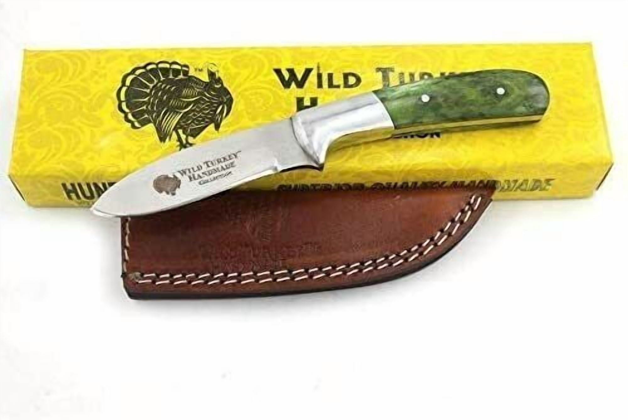 Wild Turkey Handmade Collection 7.25" Fixed Blade Hunting Knife w/Leather Sheath