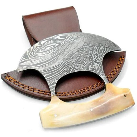 Wild Turkey Handmade Damascus Chef Kitchen Ulu Knife Real Damascus Steel