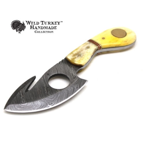 Wild Turkey Handmade Damascus Collection Fixed Blade Hunting Knife w/ Sheath