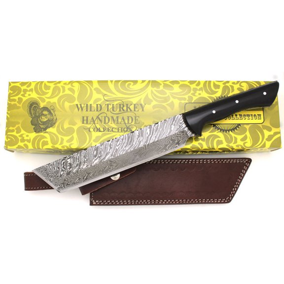 Wild Turkey Handmade Damascus Steel Collection Full Tang Tanto Fixed Blade Knife