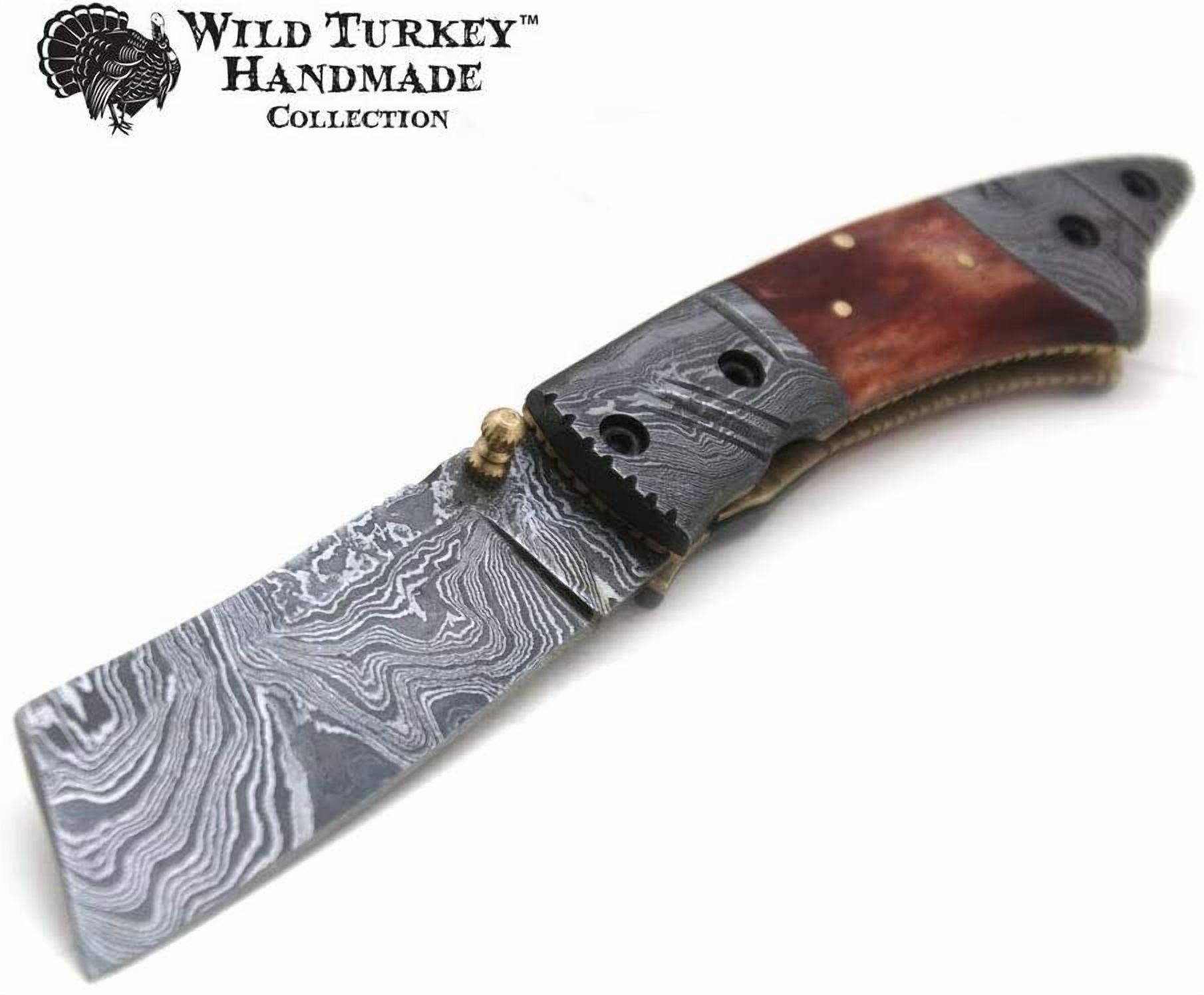 Wild Turkey Handmade Damascus Steel Collection Razor Style Folding Knife
