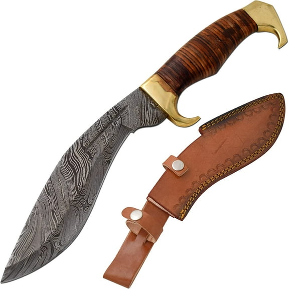 Wild Turkey Handmade Damascus Steel Kukri Style Full Tang Fixed Blade Knife
