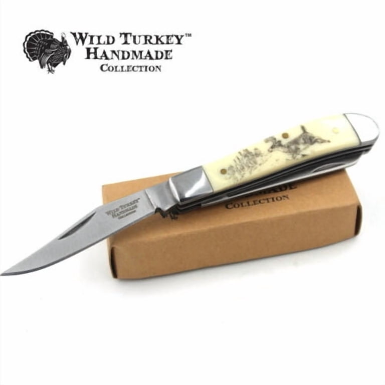 Wild Turkey Handmade Bone Handle Gentleman's Trapper Flip Knife
