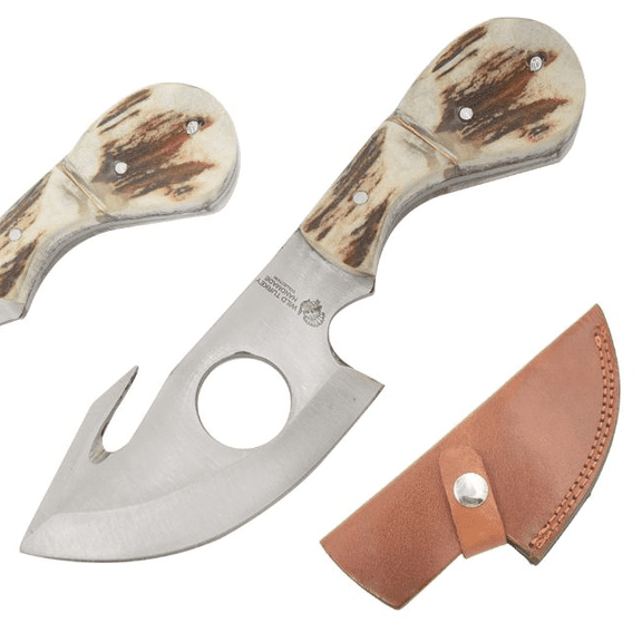 Wild Turkey Handmade Gut Hook Hunting Knife Stag Handle