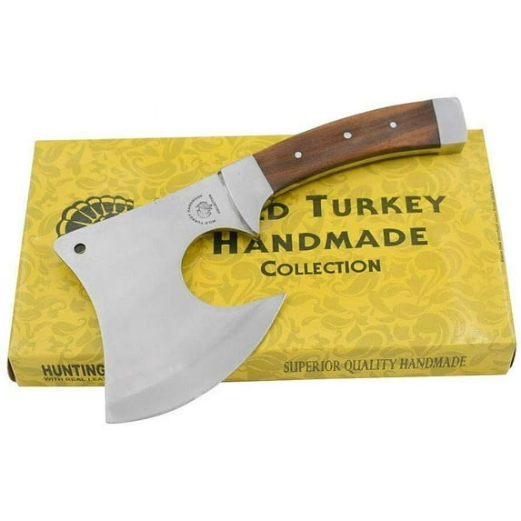 Wild Turkey Handmade Stainless Steel Collection Wood Handle Hatchet w/Leather Sh