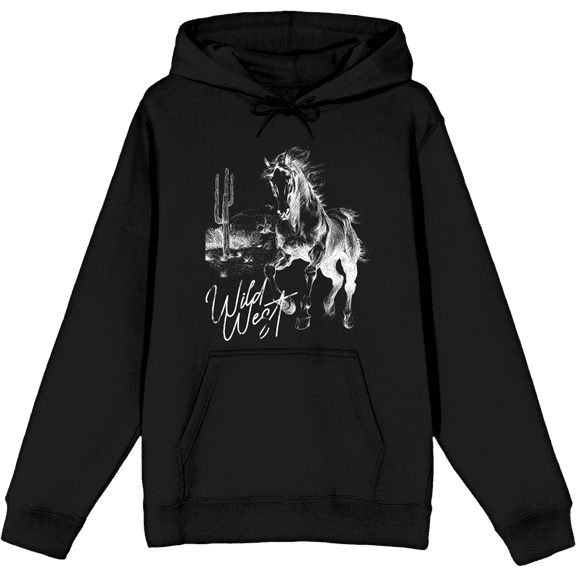 Wild West Adventure Adult Black Long Sleeve Hoodie-Medium